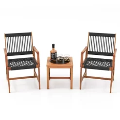 Tangkula 3 PCS Solid Acacia Wood Patio Set All-Weather Rope Woven Chair Garden Poolside -Tangkula GUEST 60dbd61a fa24 4dd5 a9c2 b8c9abc7e644