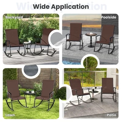 Tangkula Set Of 2 Outdoor Rocking Chair Patio Rocker W/ Breathable Fabric Brown 7 Tangkula Set Of 2 Outdoor Rocking Chair Patio Rocker W/ Breathable Fabric Brown - Image 5