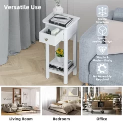 Tangkula Narrow Side Table Small End Table For Small Spaces Farmhouse Acacia Wood Slim Sofa Table Thin Nightstand W/Drawer & Open Shelf White -Tangkula GUEST 6100f083 b14b 4978 b56a 0bd8976e0434