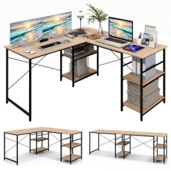 Tangkula Large L-shaped Computer Desk 60” Convertible Corner Desk With 4 Storage Shelves 95” 2-Person Long Study Writing Workstation Black/Rustic Brown/Natural/Grey -Tangkula GUEST 61249011 1a30 429d af2d f7b0f646602a