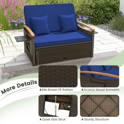 Tangkula Outdoor Wicker Daybed Patio Loveseat & Storage Ottoman Set W/ Navy Cushions 9 Tangkula Outdoor Wicker Daybed Patio Loveseat & Storage Ottoman Set W/ Navy Cushions - Image 7