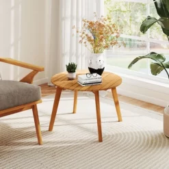 Tangkula Outdoor Acacia Wood Side Table Patio 24.5" Round End Table W/ Slatted Tabletop -Tangkula GUEST 618b5d1a 48a2 47a1 80c0 bd2a99abe0d0 1