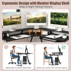 Tangkula L-shaped Computer Corner Desk 51” Reversible Office W/Power Outlet USB Ports Monitor Stand Keyboard Tray Gaming Desk With Hook -Tangkula GUEST 61ae28a9 a01c 45be 974c 4959972f7d88