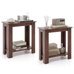 Tangkula 2pcs Wood End Table 2-tier Rectangular Side Table Home Accent Table W/ Storage Shelf Small Night Stands Sofa Side Coffee Table Mahogany/White -Tangkula GUEST 61be100c 78a7 4d5c 9f57 e672896bf39f