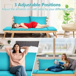 Tangkula Adjustable Patio Sofa Daybed Acacia Wood Furniture W/ Navy & Turquoise Sets Cushion -Tangkula GUEST 61d9f91e a047 474f bd07 2385ae1080df