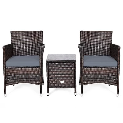 Tangkula 3-Piece Patio Wicker Rattan Furniture Set Conversation Sofa Set W/Coffee Table Grey 8 Tangkula 3-Piece Patio Wicker Rattan Furniture Set Conversation Sofa Set W/Coffee Table Grey - Image 6