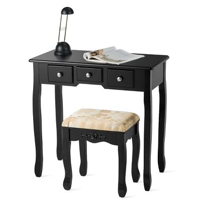 Tangkula Vanity Table Set W/ 360° Rotating Oval Mirror & Drawers Black/White 10 Tangkula Vanity Table Set W/ 360° Rotating Oval Mirror & Drawers Black/White - Image 8