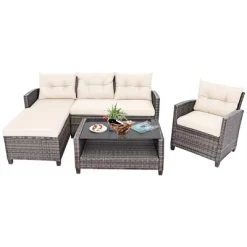 Tangkula 4PCS Rattan Patio Conversation Furniture Set Outdoor Sectional Sofa Set White -Tangkula GUEST 6224dd21 f6aa 4b6d be12 06e209e3899a