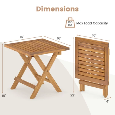 Tangkula Outdoor Folding Side Table Acacia Wood End Table Square Patio Bistro Table 4 Tangkula Outdoor Folding Side Table Acacia Wood End Table Square Patio Bistro Table - Image 2