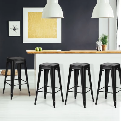 Tangkula Set Of 4 Metal Bar Stools 24" Industrial Chair Low Back Black 3 Tangkula Set Of 4 Metal Bar Stools 24" Industrial Chair Low Back Black