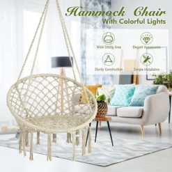 Tangkula Hammock Chair Macrame Swing, Patio Hanging Hammock Chair W/ LED Lights, Hanging Cotton Rope Hammock Swing Chair 15 Tangkula Hammock Chair Macrame Swing, Patio Hanging Hammock Chair W/ LED Lights, Hanging Cotton Rope Hammock Swing Chair -Tangkula GUEST 633d6d8a 563d 493c 9e4c b3506bc6977c