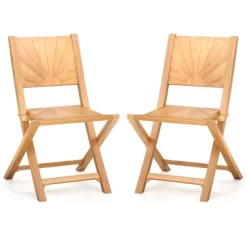Tangkula 2 PCS Folding Patio Chairs W/ Inclined Backrest Teak Wood Outdoor Dining Chairs -Tangkula GUEST 63486999 e20a 4b8e 843b 38a6538eb753