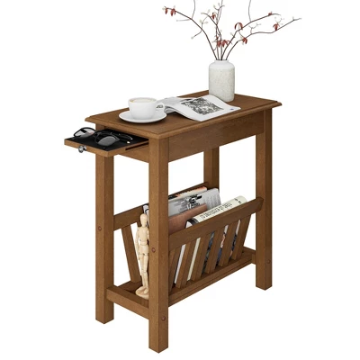 Tangkula End Table Pull-out Tray Shelf Accent Side Nightstand Rubber Wood Leg Rustic Oak 8 Tangkula End Table Pull-out Tray Shelf Accent Side Nightstand Rubber Wood Leg Rustic Oak - Image 6