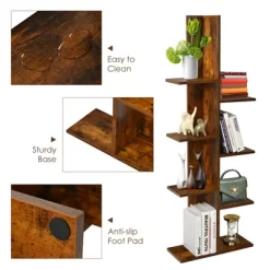Tangkula Modern Multi-Layer Bookshelf Floor Standing Bookcase W/Anti-fall Device Storage Rack For Home Office Rustic -Tangkula GUEST 6393b700 4b8b 4c86 8f8a 70d36a76371c