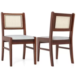 Tangkula 4PCS Rattan Dining Chairs Upholstered Kitchen Chairs W/ Rubber Wood Frame -Tangkula GUEST 63973bd7 5607 4ed4 ad66 6cef2baae4b4