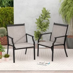 Tangkula Patio Chairs Set Of 4 Dining Chairs W/ Curved Backrest Long Armrest Breathable Fabric -Tangkula GUEST 63d19865 928c 42d5 8679 e8c452de9ec0