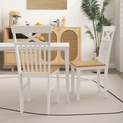 Tangkula Farmhouse Dining Chair Set Of 4 Wooden Kitchen Chair W/ Rubber Wood Frame 5 Tangkula Farmhouse Dining Chair Set Of 4 Wooden Kitchen Chair W/ Rubber Wood Frame - Image 3