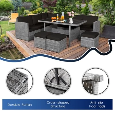 Tangkula Outdoor Wicker Coversation Set, 7 Piece, With Red/Turquoise/White/Black/Navy/Gray Cushions 7 Tangkula Outdoor Wicker Coversation Set, 7 Piece, With Red/Turquoise/White/Black/Navy/Gray Cushions - Image 5