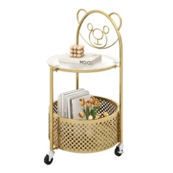 Tangkula 2-Tier Mobile Glass Coffee Table W/ Bear Pattern Storage Basket -Tangkula GUEST 6413137f bf4e 45d1 b265 f7112c6126ae