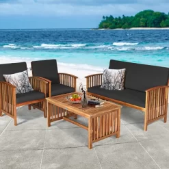 Tangkula 4PCS Patio Acacia Wood Sofa Set Conversation Couch Coffee Table With Cushions 18 Tangkula 4PCS Patio Acacia Wood Sofa Set Conversation Couch Coffee Table With Cushions -Tangkula GUEST 641af91a 17c5 4d75 8a07 b05d84b167c9