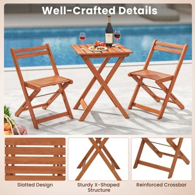 Tangkula 3 PCS Outdoor Wood Bistro Set W/ 2 Folding Chairs & Dining Table For Backyard 9 Tangkula 3 PCS Outdoor Wood Bistro Set W/ 2 Folding Chairs & Dining Table For Backyard - Image 7