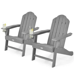 Tangkula 2PCS Adirondack Chair Outdoor With Cup Holde Weather Resistant Lounger Chair For Backyard Garden Patio And Deck Black/Grey/Turquoise/White -Tangkula GUEST 6440fc08 8520 47e5 8803 f6b2a73ea3bf