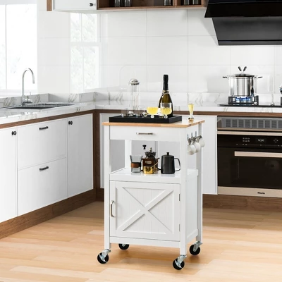 Tangkula Small Kitchen Island On Wheels Mobile Trolley Cart Barn Door Drawer Hooks 4 Tangkula Small Kitchen Island On Wheels Mobile Trolley Cart Barn Door Drawer Hooks - Image 2