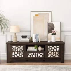 Tangkula 55" Retro TV Stand Media Entertainment Center W/ Mirror Doors & Drawer Brown -Tangkula GUEST 646f86fa a4aa 4074 b0f9 8b00a670dfe0
