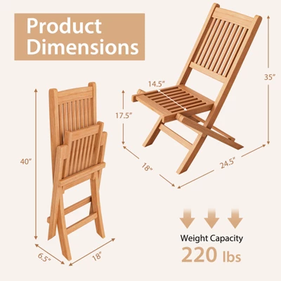 Tangkula Set Of 3 Outdoor Indonesia Teak Wood Bistro Dining Set Folding Chair & Table Slatted Patio 3 Tangkula Set Of 3 Outdoor Indonesia Teak Wood Bistro Dining Set Folding Chair & Table Slatted Patio