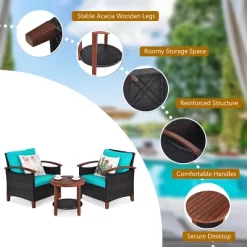 Tangkula 3-Piece Patio Rattan Bistro Set Acacia Wood Frame Sofa And Side Table 22 Tangkula 3-Piece Patio Rattan Bistro Set Acacia Wood Frame Sofa And Side Table -Tangkula GUEST 64a45649 db2f 4276 b9f7 1c7a147ae2bf