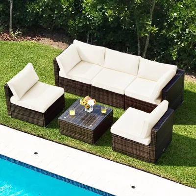 Tangkula 6PCS Wicker Patio Sectional Conversation Furniture Set With Seat Cushions & Coffee Table 3 Tangkula 6PCS Wicker Patio Sectional Conversation Furniture Set With Seat Cushions & Coffee Table