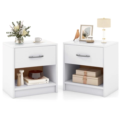 Tangkula 2 PCS Nightstand W/ Drawer Side Table W/ Slide-out Drawer Open Storage Shelf 17 Tangkula 2 PCS Nightstand W/ Drawer Side Table W/ Slide-out Drawer Open Storage Shelf - Image 15