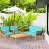 Tangkula 4PCS Patio Acacia Wood Furniture Set PE Rattan Conversation Set W/ Turquoise Cushions -Tangkula GUEST 64fed9e7 0514 4993 b02b 0b548e4f74f6