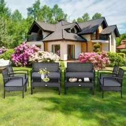 Tangkula 8PCS Patio Wicker Rattan Conversation Set Outdoor Furniture Set W/ Cushion -Tangkula GUEST 651ee19d 18d8 4355 8dac 15020458c2fb