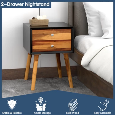 Tangkula Wooden Nightstand With 2 Storage Drawers Accent End Side Table For Bedroom&Living Room 7 Tangkula Wooden Nightstand With 2 Storage Drawers Accent End Side Table For Bedroom&Living Room - Image 6
