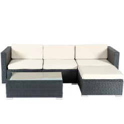 Tangkula 5 PCS Patio Rattan Furniture Set Wicker Table Sofa Garden Outdoor W/ Cushion Black -Tangkula GUEST 65aed43a 6c78 4844 aed1 97ffdad44e63