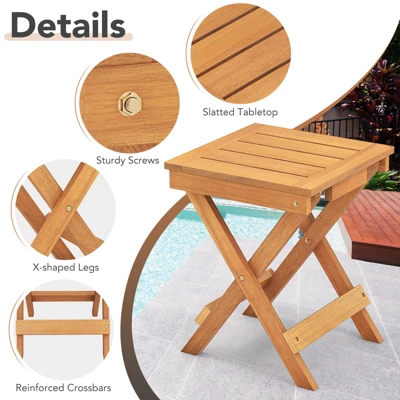 Tangkula Outdoor Folding Side Table Hardwood Patio Bistro Table W/ Slatted Tabletop & X-shaped Legs 6 Tangkula Outdoor Folding Side Table Hardwood Patio Bistro Table W/ Slatted Tabletop & X-shaped Legs - Image 4