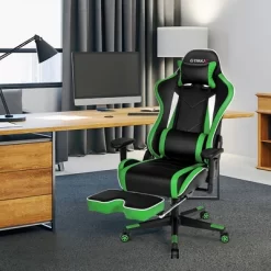 Tangkula High Back Gaming Chair Adjustable Office Computer Task Chair W/Footrest Green