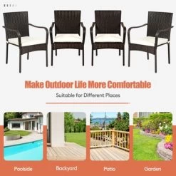 Tangkula 4 PCS Stackable Rattan Chairs Outdoor Dining Chairs W/Cushion For Porch Yard Garden -Tangkula GUEST 6672db28 9c50 4b00 8483 51944cbe0857