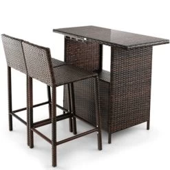 Tangkula 3PCS Wicker Bar Set Height Table 2 Stools W/3 Rows Stemware Racks Garden Patio -Tangkula GUEST 667fa435 a7e0 418b b050 cf5ce52f7fce