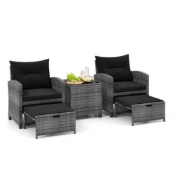 Tangkula 5 PCS Rattan Furniture W/ 2 Ottomans & Tempered Glass Coffee Table Patio -Tangkula GUEST 66a2794f 6c10 41ec 8688 562c27b09874