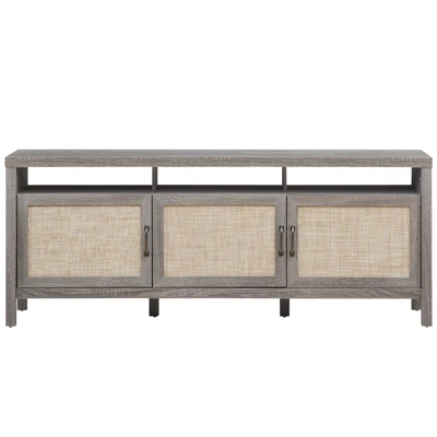 Tangkula Universal TV Stand Cabinet Television Media Console With 3 Rattan Doors Grey Oak Walnut 8 Tangkula Universal TV Stand Cabinet Television Media Console With 3 Rattan Doors Grey Oak Walnut - Image 6