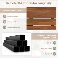 Tangkula Outdoor Dining Table For 4-6 No Assembly Foldable 59 Inches Narrow Patio Dining Table With Acacia Wood Top & Heavy Duty Metal Frame -Tangkula GUEST 66c42162 2307 4527 ae65 0481fe30ce52