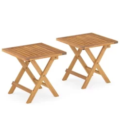 Tangkula 2 PCS Outdoor Folding Side Table Acacia Wood End Table Square Patio Bistro Table -Tangkula GUEST 66f32910 94eb 4272 acf9 f506c996f4cc