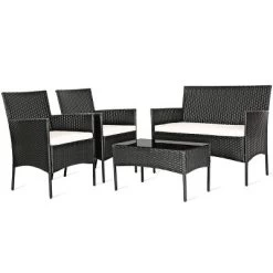 Tangkula Rattan Patio Conversation Set Cushioned Sofa With Coffee Table -Tangkula GUEST 66f35bdc bc2c 44bc 8a0f 31fdf7eac0c9