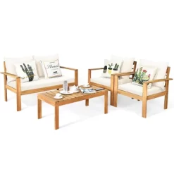 Tangkula 8PCS Patio Acacia Wood Conversation Furniture Set W/ Off White Cushions -Tangkula GUEST 66f68da3 3deb 4361 87ac 7fa63953ea7c