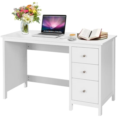 Tangkula Computer Desk Writing Table W/3 Drawers Workstation For Home Office White/Black 11 Tangkula Computer Desk Writing Table W/3 Drawers Workstation For Home Office White/Black - Image 9