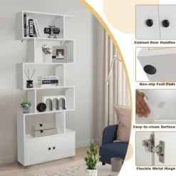 Tangkula 2PCS 6-tier Geometric Bookcase S-shaped Z-shelf Bookshelf Cabinet W/ Doors White 13 Tangkula 2PCS 6-tier Geometric Bookcase S-shaped Z-shelf Bookshelf Cabinet W/ Doors White -Tangkula GUEST 676666ec 5b78 4a74 b0d5 f232b016f7f4