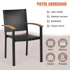 Tangkula Patio Rattan Dining Armchair 2 Set Of Wicker Chair W/Steel Frame Acacia Armrests Indoor & Outdoor -Tangkula GUEST 6793275c 51b7 4f15 8aff 5e335c1a1ed8