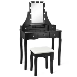 Tangkula LED Vanity Table Makeup Dresser Desk W/Drawers &Cushioned Stool Black/Brown/White 23 Tangkula LED Vanity Table Makeup Dresser Desk W/Drawers &Cushioned Stool Black/Brown/White -Tangkula GUEST 67ae6227 4794 4e0c 86d2 f7a095a354e2